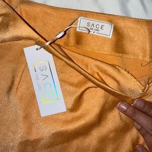 NWT Sage the Label Burnt Orange Satin Midi Skirt – Size Small